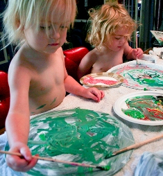 Author's photo of her daughters painting records