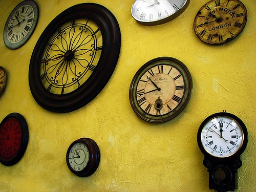 wall of clocks
