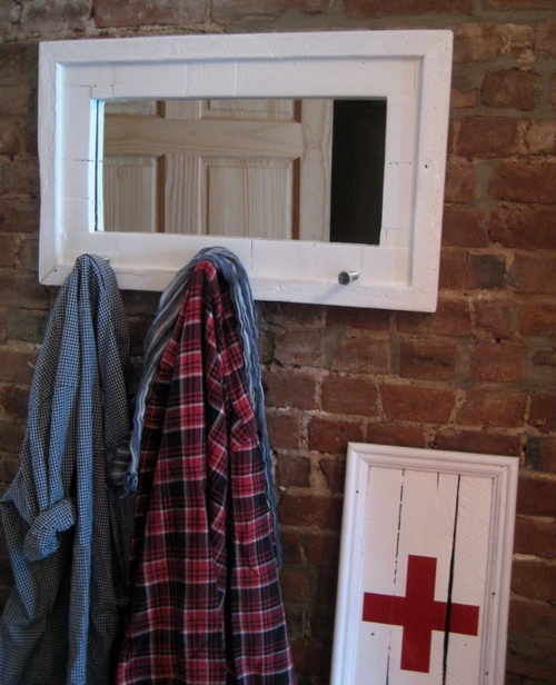recycled wood mirror and coat hanger
