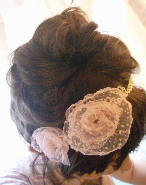 pink lace headband recycled fabric