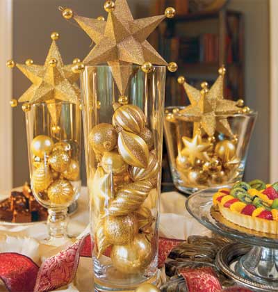 fill vases with holiday ornaments