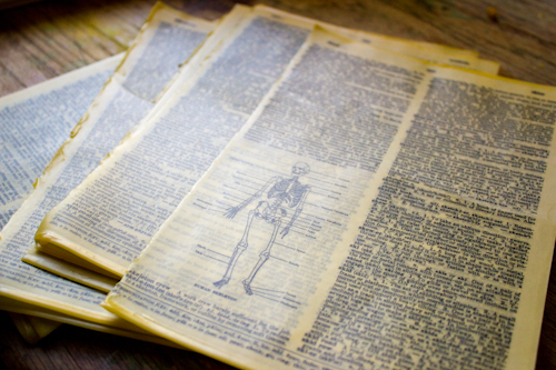 vintage dictionary pages coated in beeswax