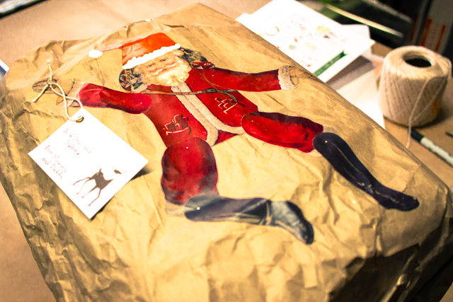 Santa printable on a brown paper package
