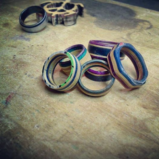 Rings Made from Skateboards image via Craftys