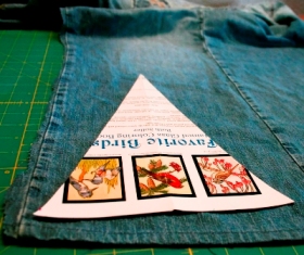 Author's photograph of the pennant template on the jeans