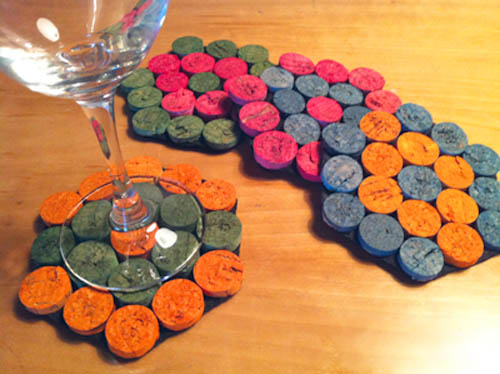 Upcycled wine cork coasters.
