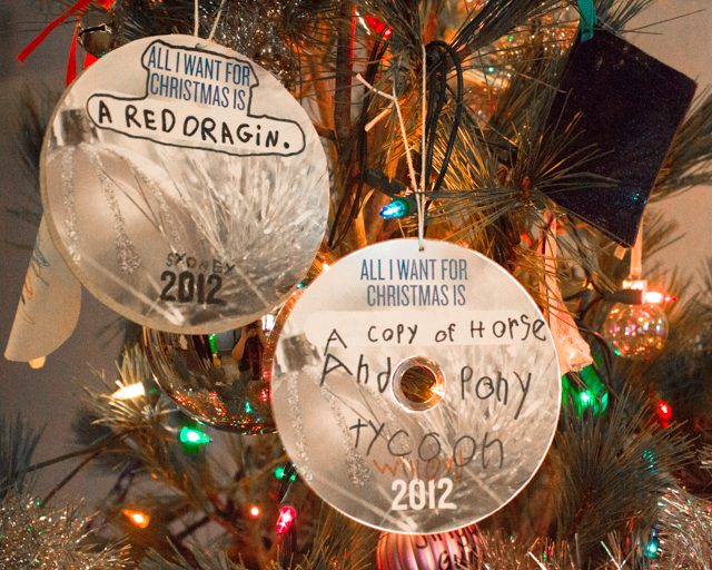 Recycled CD Wish List Ornaments