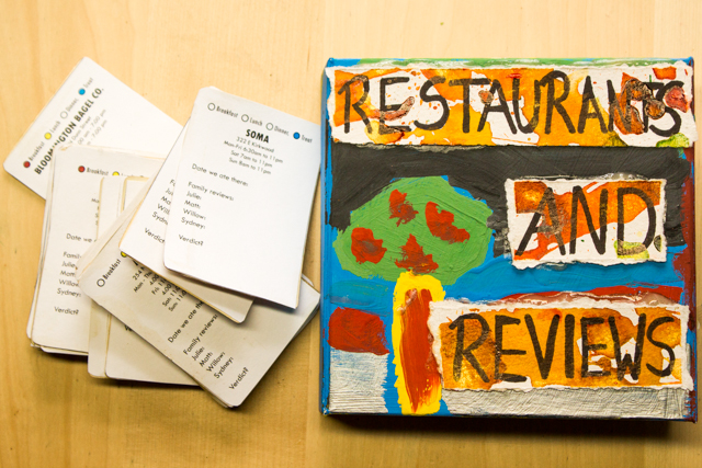 My kiddos and I made this restaurant review book using our recycled snap book from Full Circle Crafts.
