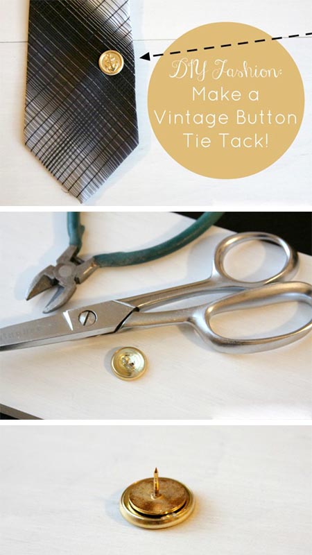DIY Tie Tack from a Vintage Button - This cute, DIY tie tack makes a great Father's Day gift, or you can give one to a tie-wearing fella in your life, just because.
