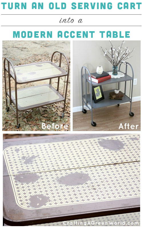 Turn a dated metal serving cart into a DIY accent table with a fresh, modern vibe.