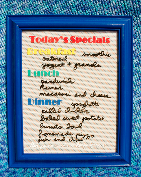 A DIY dry erase menu board is super helpful, no matter what kind of mealtimes your family enjoys. 