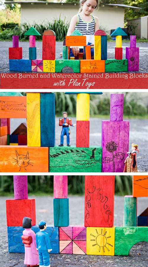 These wood burned building blocks featuring my kids' own drawings are super special to us. Here's how to make your own set with your child's art on it!