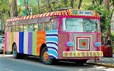 Magda Sayeg from the all female guerilla knitting group 'Knitta Please' has covered an entire bus in Mexico City