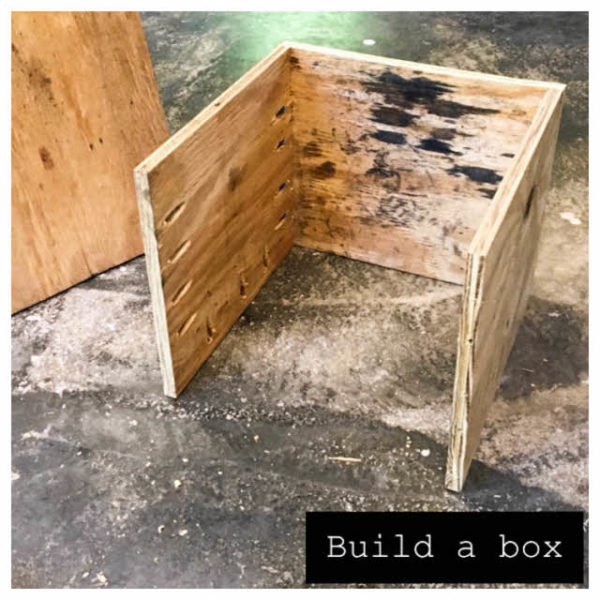 We drilled holes along the sides of each piece where they would be joining the other pieces using a Kreg jig, and then built a box, leaving the front open.
