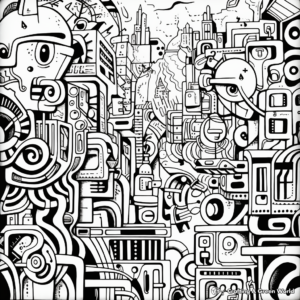 Abstract Busy Market Coloring Pages for Artists 4
