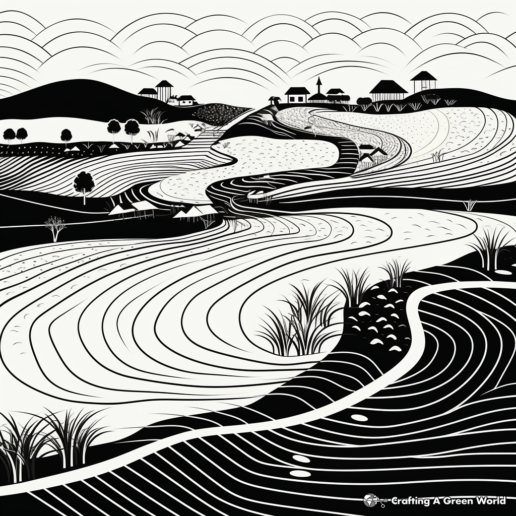 Abstract Rice Field Coloring Pages for Artists 1