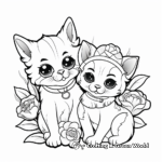 Adorable Kittens and Roses Coloring Pages 2