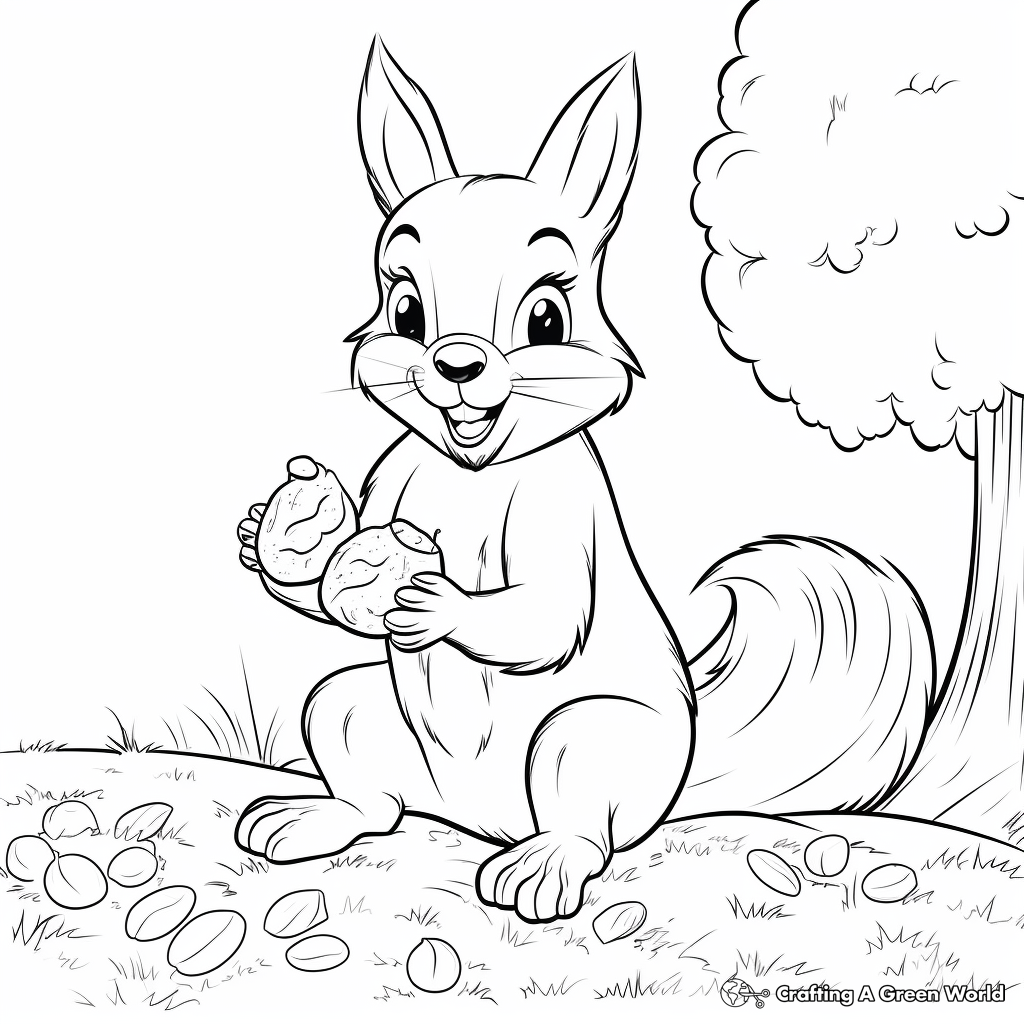 Adorable Squirrel Gathering Nuts Coloring Pages 1