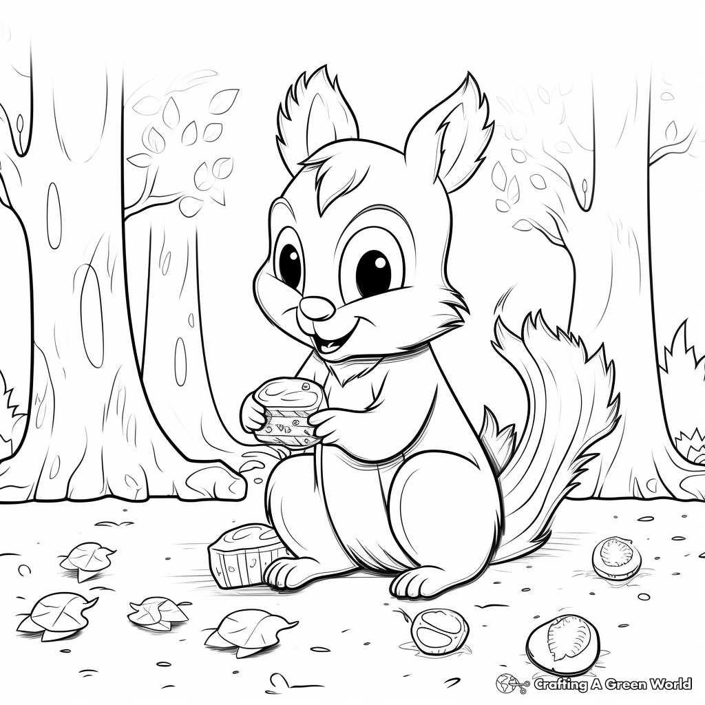 Adorable Squirrel Gathering Nuts Coloring Pages 4