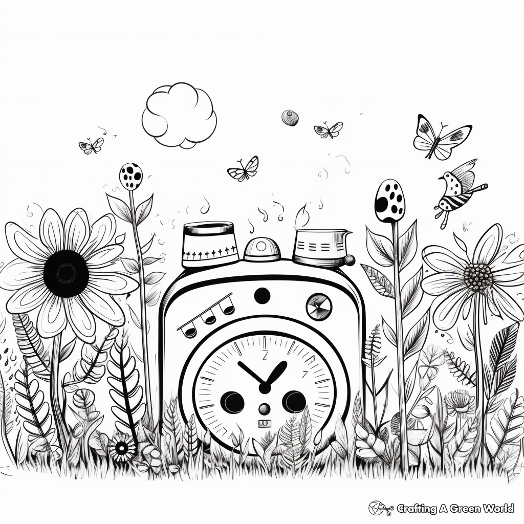 Alarm Clock with Nature Sounds Coloring Pages 1