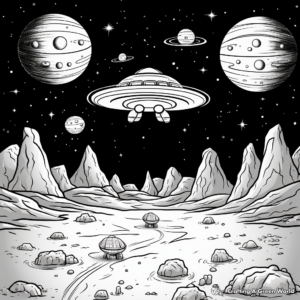 Alien Spaceships in the Night Sky Coloring Pages 1