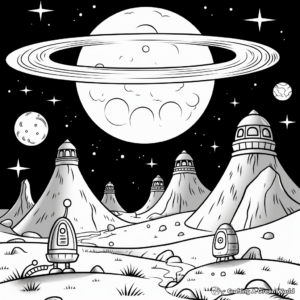 Alien Spaceships in the Night Sky Coloring Pages 2