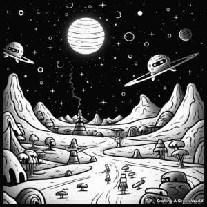 Alien Spaceships in the Night Sky Coloring Pages 3
