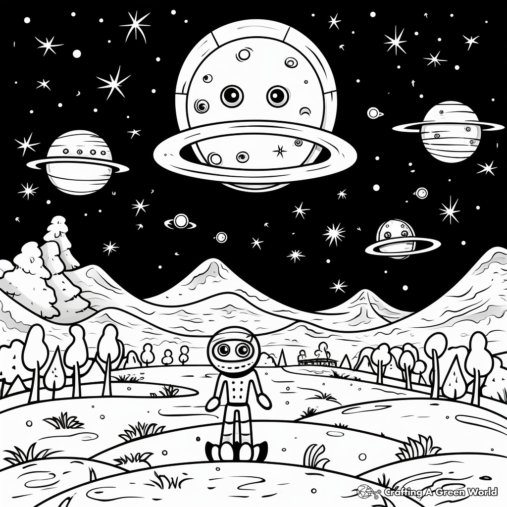 Alien Spaceships in the Night Sky Coloring Pages 4