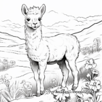 Alpaca in a Pasture: Nature Scene Coloring Pages 1