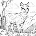Alpaca in a Pasture: Nature Scene Coloring Pages 4