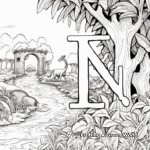 Alphabet in the Wild: Jungle-Scene Coloring Pages 1