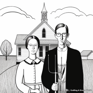 American Gothic by Grant Wood Coloring Sheets 1