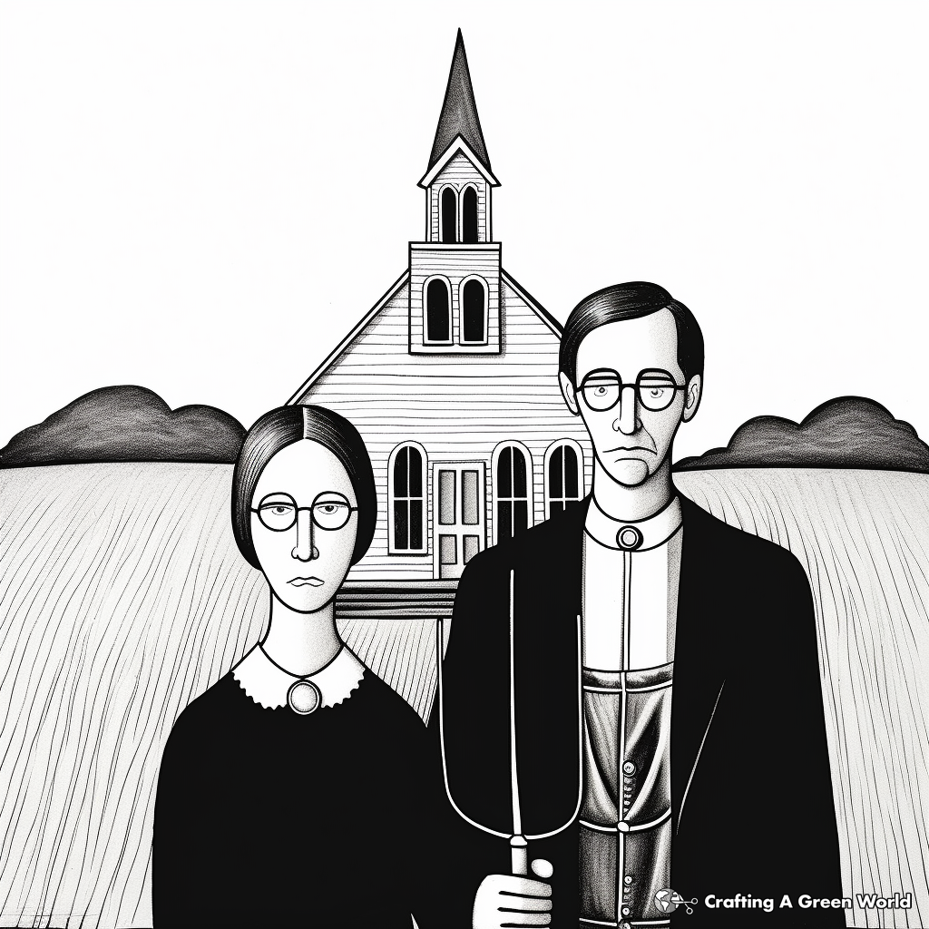 American Gothic by Grant Wood Coloring Sheets 3
