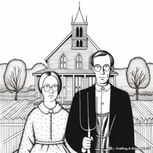 American Gothic by Grant Wood Coloring Sheets 4