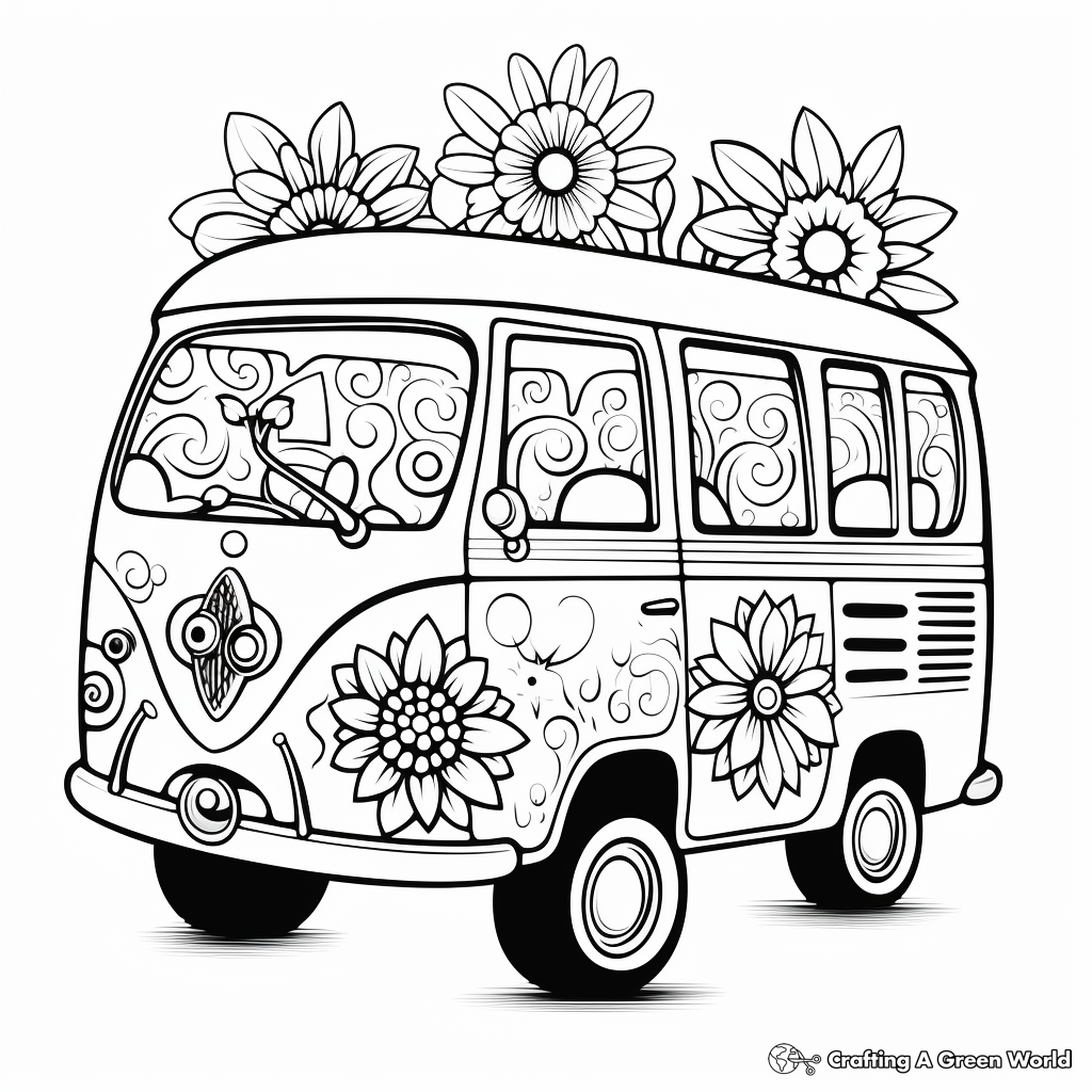 Animal Patterned Hippie Van Coloring Pages 1