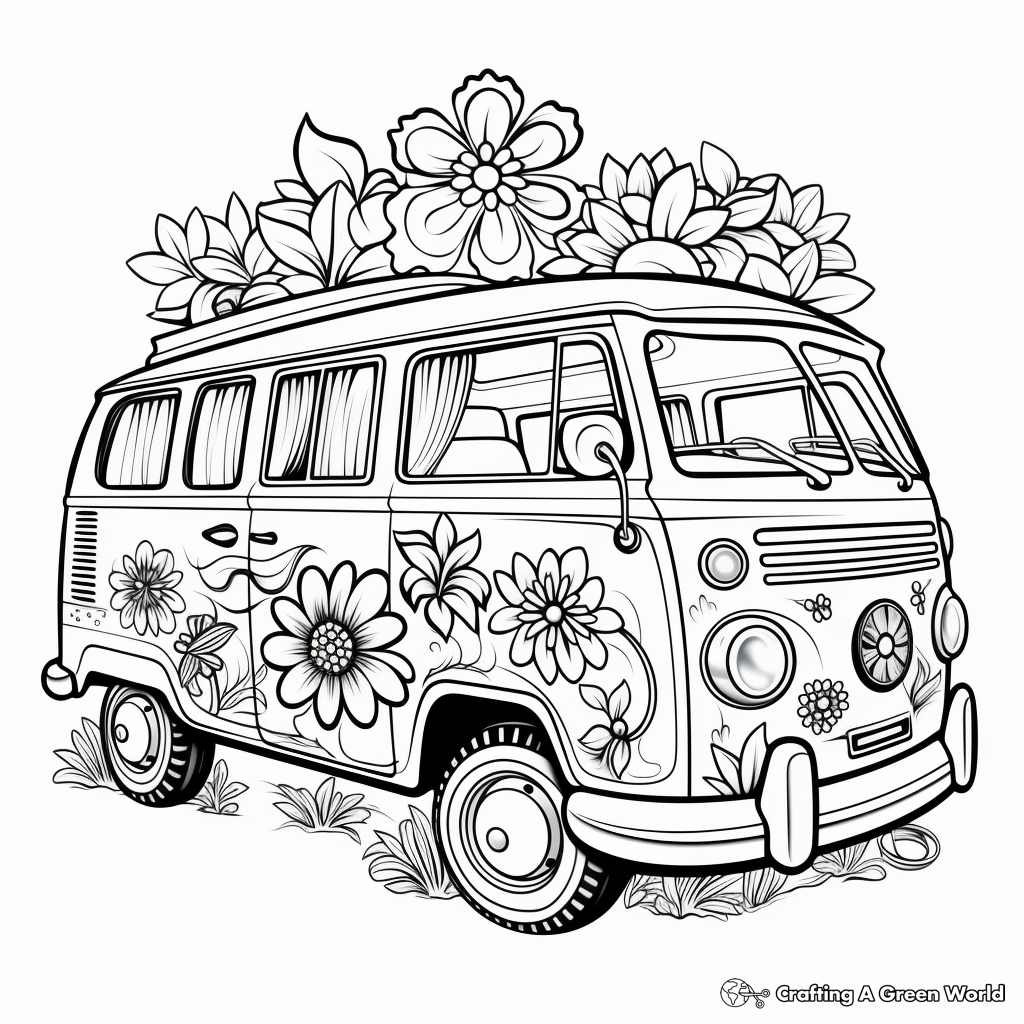 Animal Patterned Hippie Van Coloring Pages 3