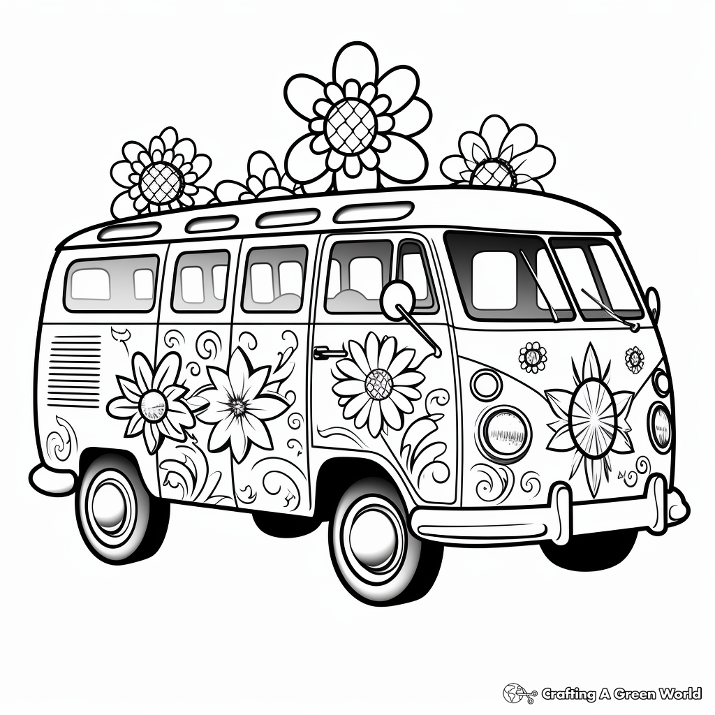 Animal Patterned Hippie Van Coloring Pages 4