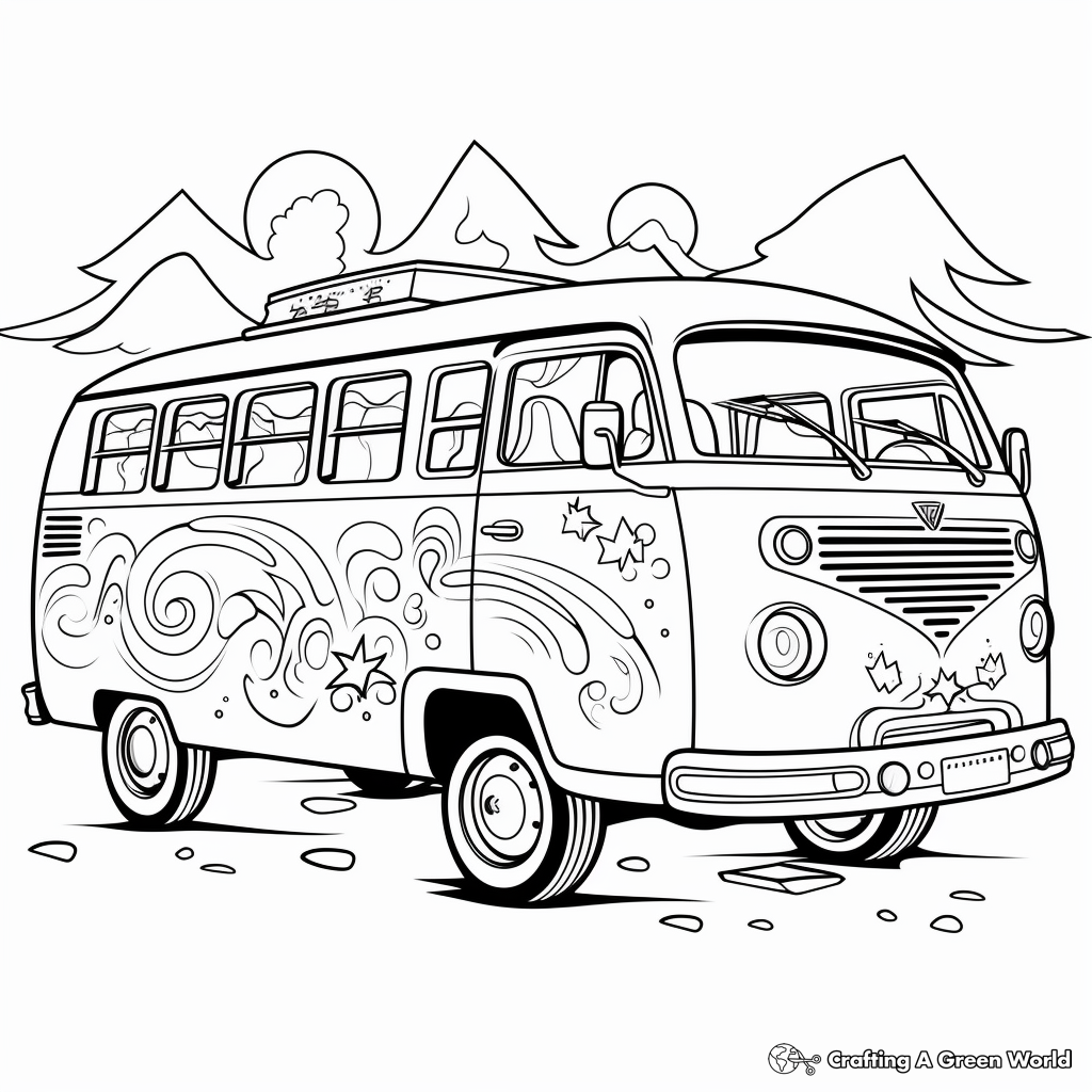 Animated Style Hippie Van Coloring Pages 2