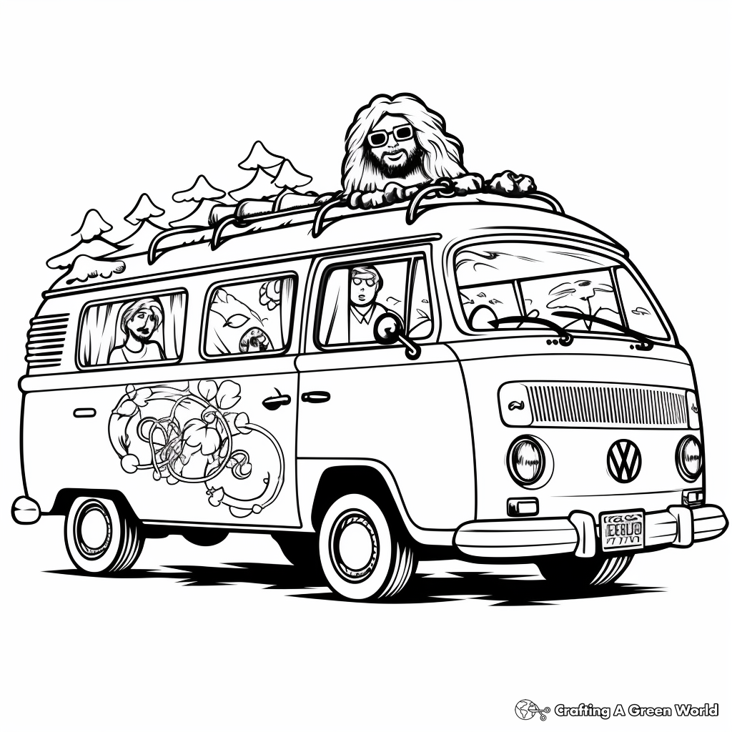 Animated Style Hippie Van Coloring Pages 3