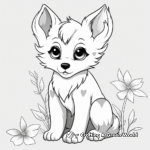 Anime Wolf Pup and Flowers Coloring Pages 1