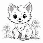 Anime Wolf Pup and Flowers Coloring Pages 2