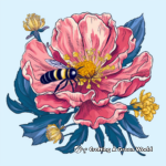 Artistic Bee and Peony Flower Coloring Pages for Art Enthusiasts 1