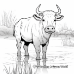 Asian Water Buffalo at the Pond Coloring Pages 2