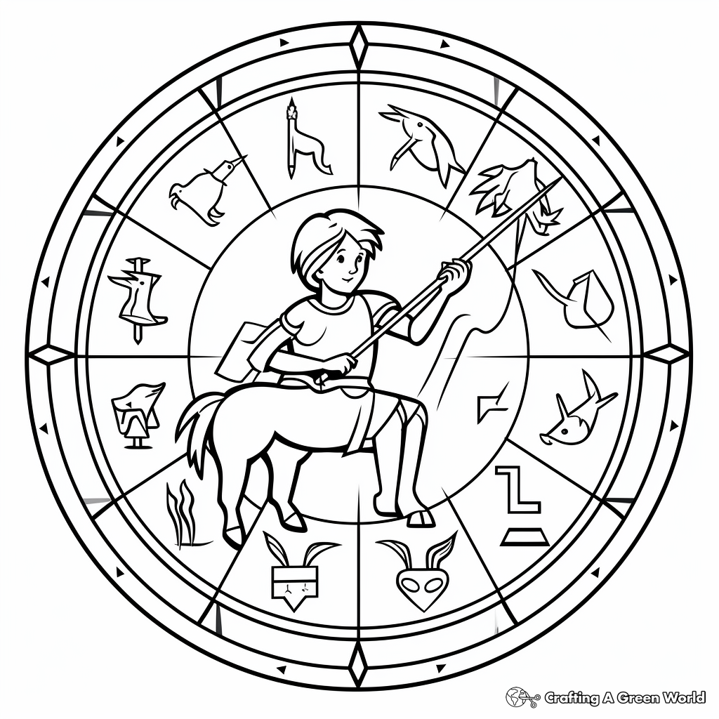 Astrology Lovers: Sagittarius in the Zodiac Wheel Coloring Pages 3