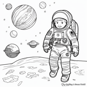 Astronaut in Space: Realistic Solar System Coloring Pages 2