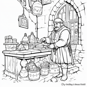 Authentic Medieval Merchant Coloring Pages 1