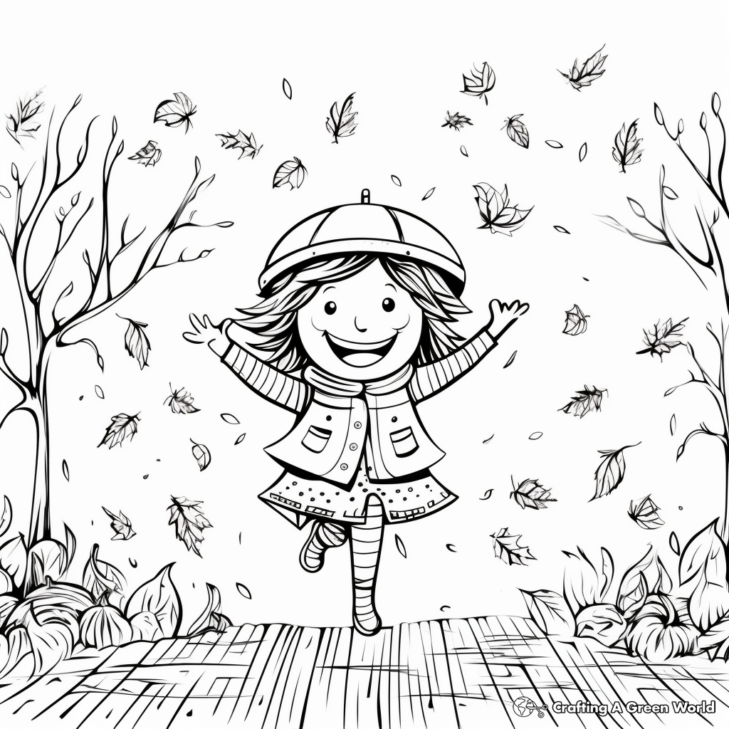 Autumn Leaves Falling: October Coloring Pages 4
