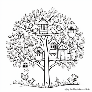 Autumn Tree and Birds Coloring Pages 1