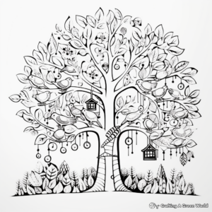 Autumn Tree and Birds Coloring Pages 2