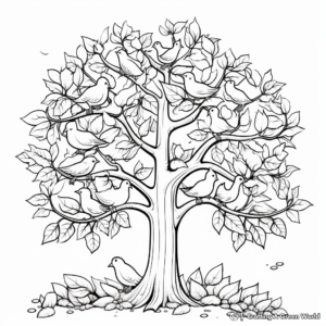 Autumn Tree and Birds Coloring Pages 3